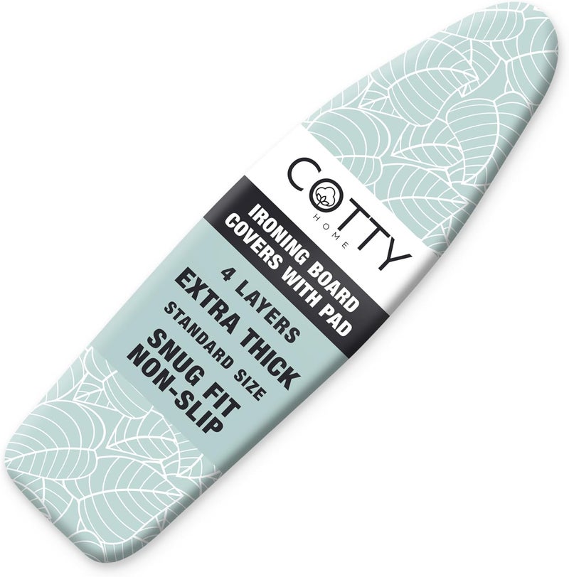 COTTY HOME Store Extra Thick Ironing Board Covers with Pad Standard Size 15x54, Heat Reflective Full Scorch Resistant Padding, Snug Fit Non-Slip Nose Pocket Fastener Straps Elastic Edges, Green Floral - Image 1